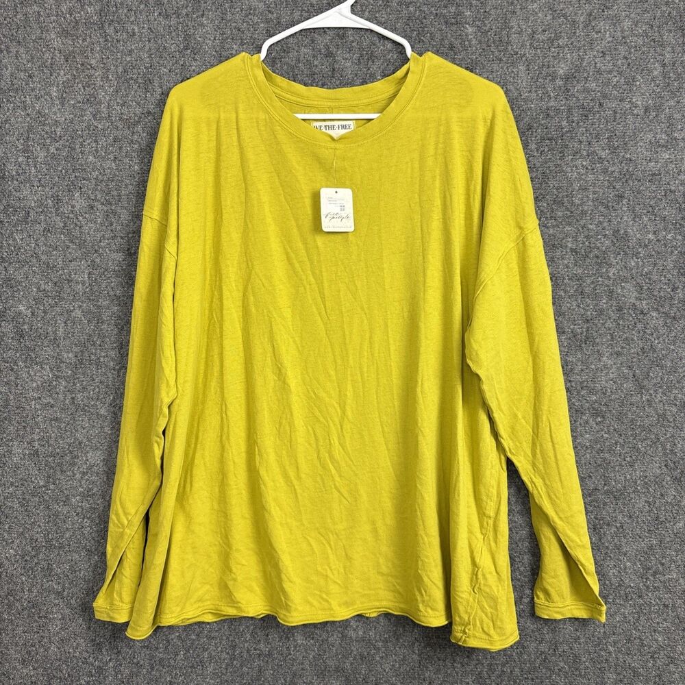 Free People Nina Long Sleeve Tee Top Womens Size M Acid Moss Yellow